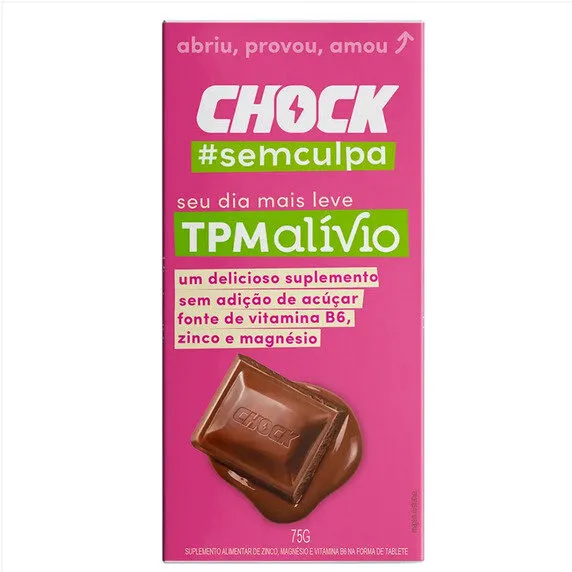 Suplemento Alimentar Tablete Chocolate Ao Leite Chock Tpm Alívio Caixa 75g