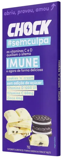 Suplemento Alimentar Tablete Cookies N Cream Chock Imune Caixa 75g