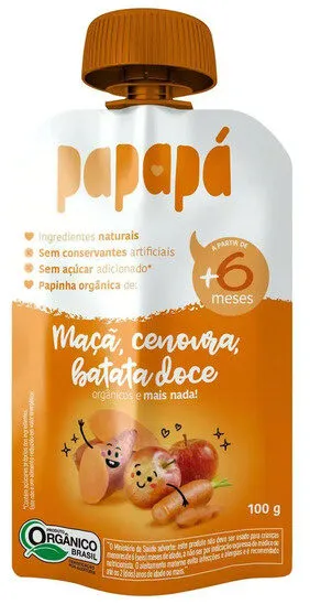 Papinha Orgânica Maçã, Cenoura, Batata Doce Papapá Squeeze 100g
