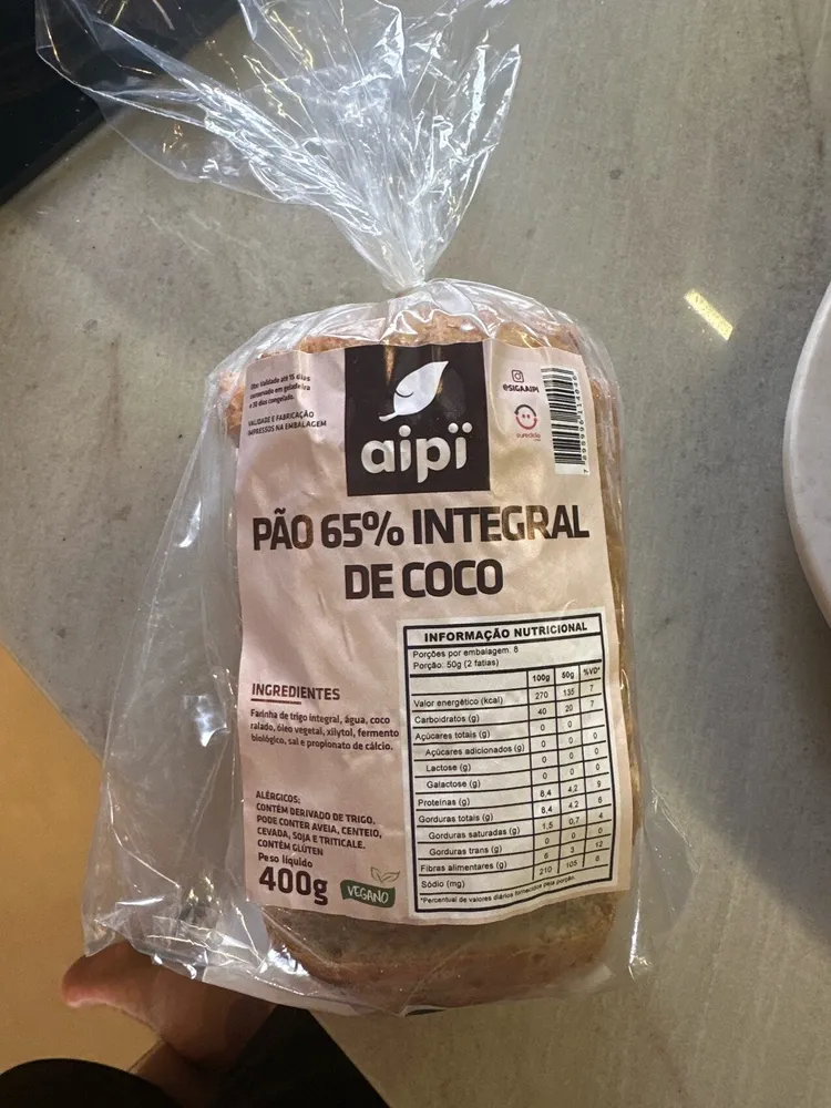 Pão 65% Integral de Coco