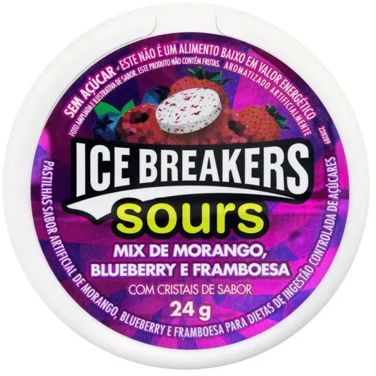 Pastilha Mix De Morango, Blueberry E Framboesa Zero Açúcar Ice Breakers Sours Pote 24g
