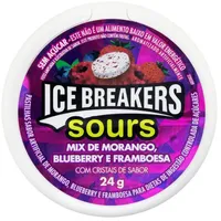 Pastilha Mix De Morango, Blueberry E Framboesa Zero Açúcar Ice Breakers Sours Pote 24g