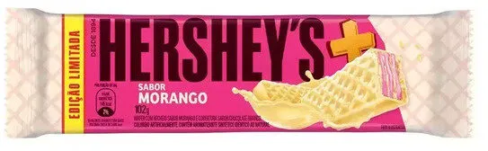 Wafer Recheio Morango Cobertura Chocolate Branco Hersheys Mais Pacote 102g