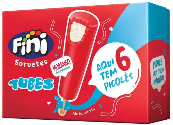 Pack Picolé Morango Azedinho Fini Tubes Caixa 270g 6 Unidades