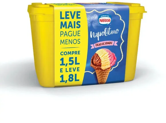 Sorvete Napolitano Tradicional Nestlé Pote Leve 1,8l Pague 1,5l