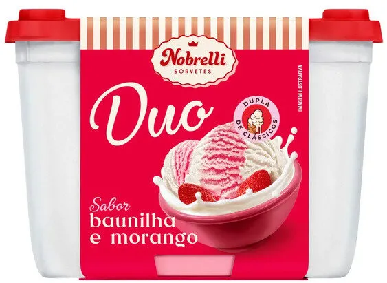 Sorvete Baunilha E Morango Nobrelli Duo Pote 1,3l