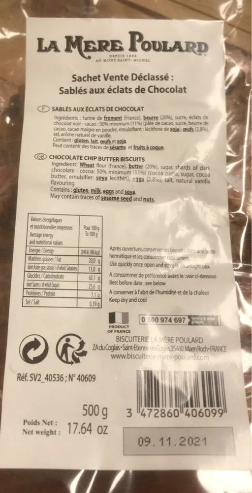 Sables aux eclats de chocolat