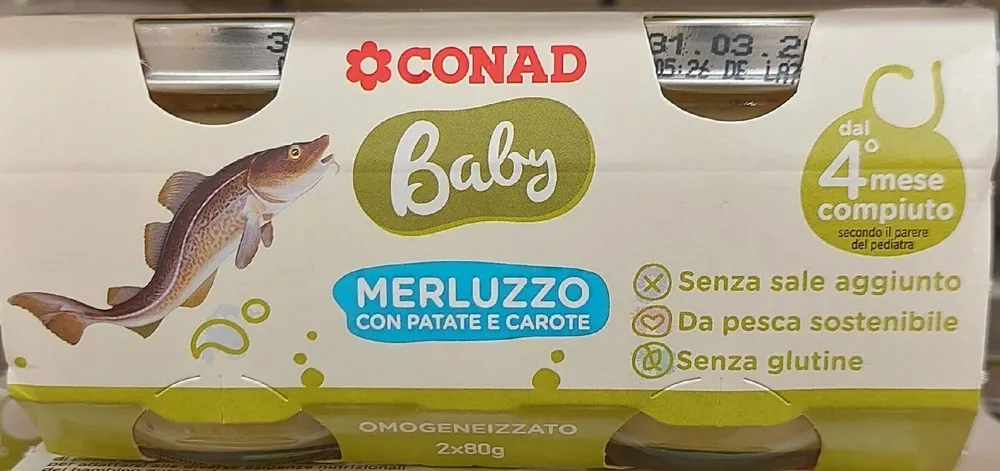 Omogeneizzati merluzzo con patate e carote