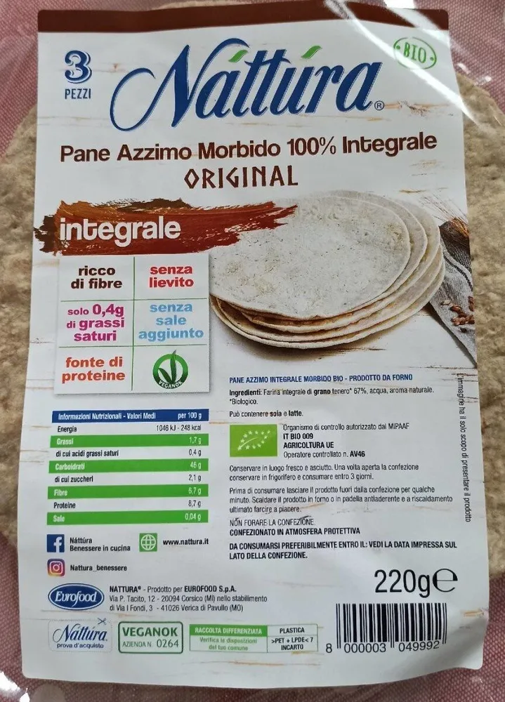 Pane azzimo morbido integrale