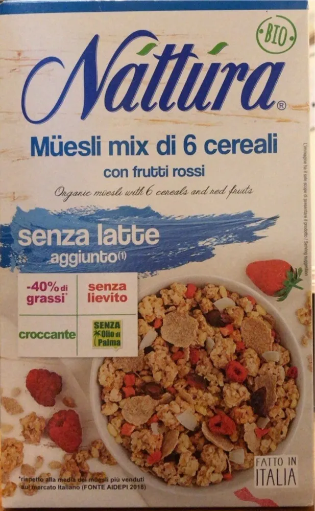 Muesli mix di 6 cereali con frutti rossi