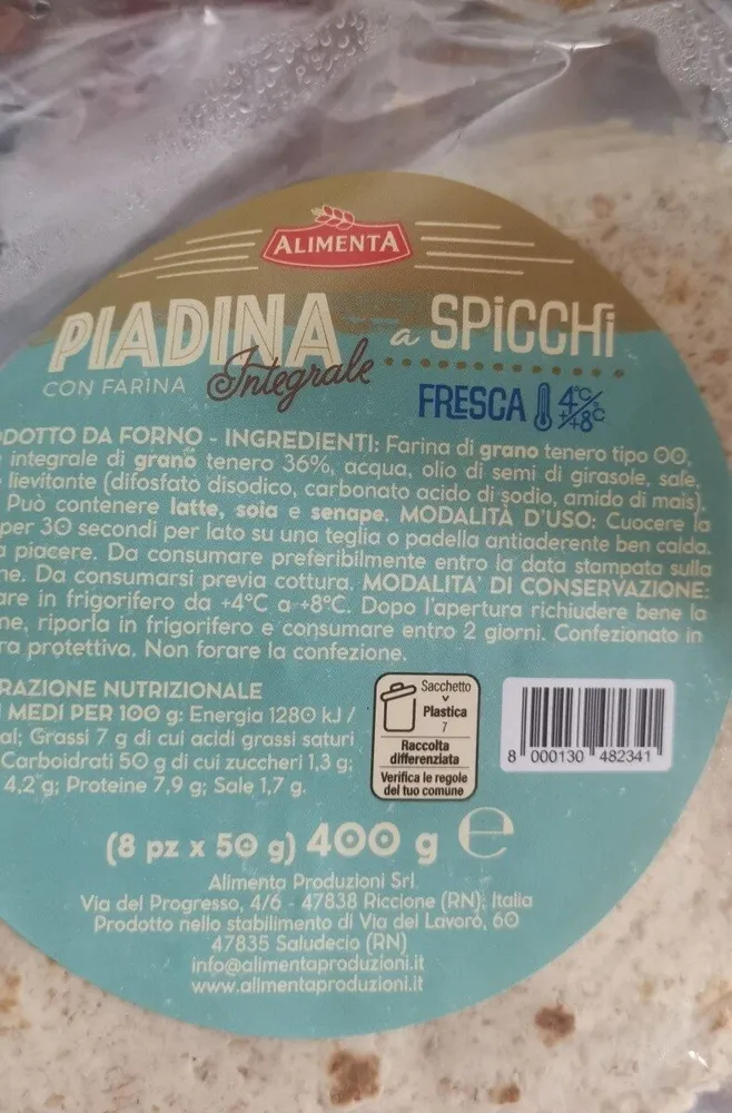 piadina con farina integrale a spicchi
