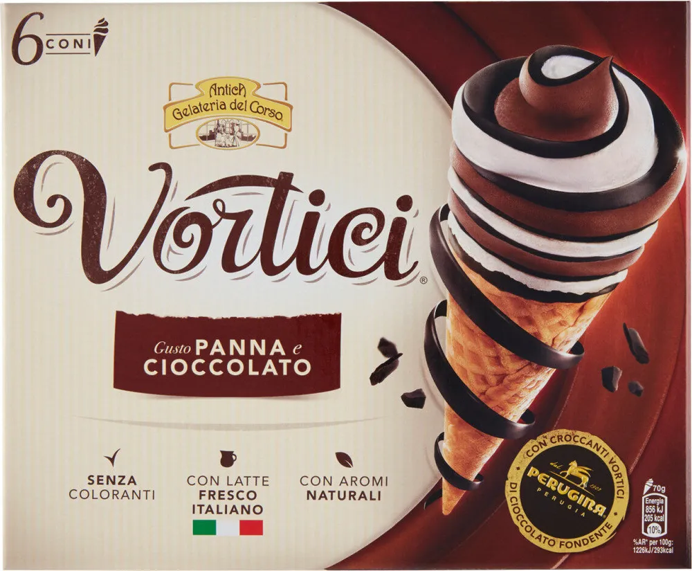 Vortici cono gelato panna e cioccolato con vortici