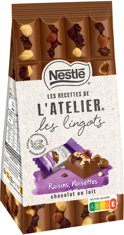 NESTLE L'ATELIER Lingots Lait Raisins Noisettes 157,5g