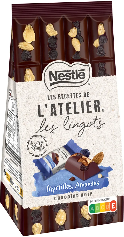 NESTLE LES RECETTES DE L'ATELIER - Lingots Chocolat noir myrtilles amandes noisettes - 152,6g