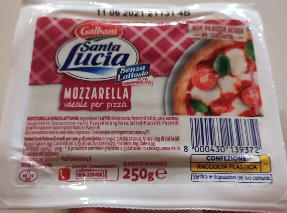 Mozzarella senza lattosio ideale per pizza