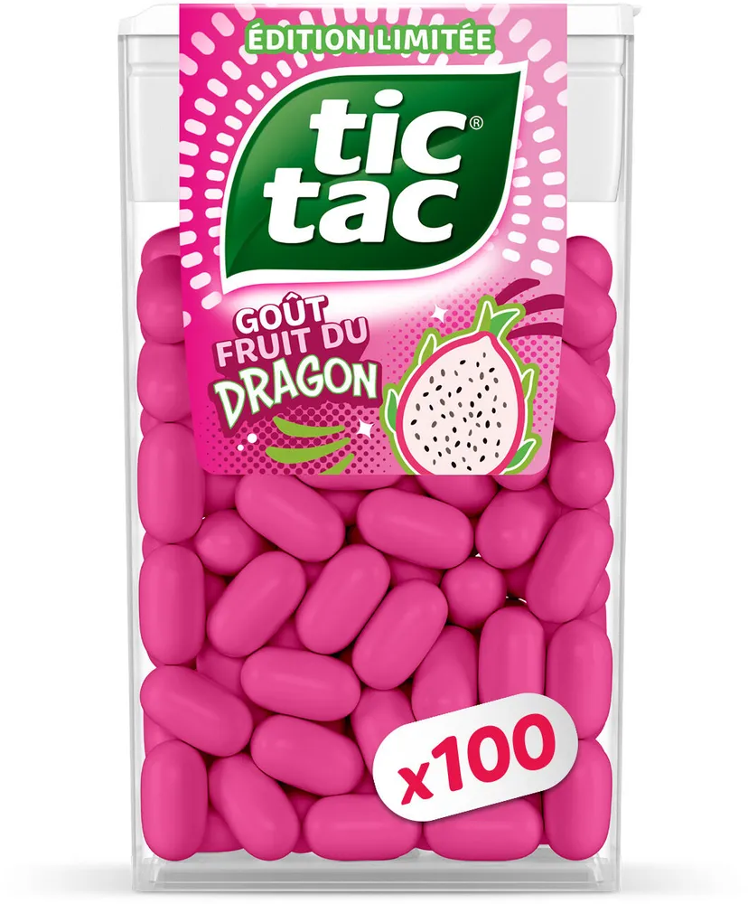 Bonbons Tic Tac Acidulé goût fruit du dragon 100 pastilles - 49g