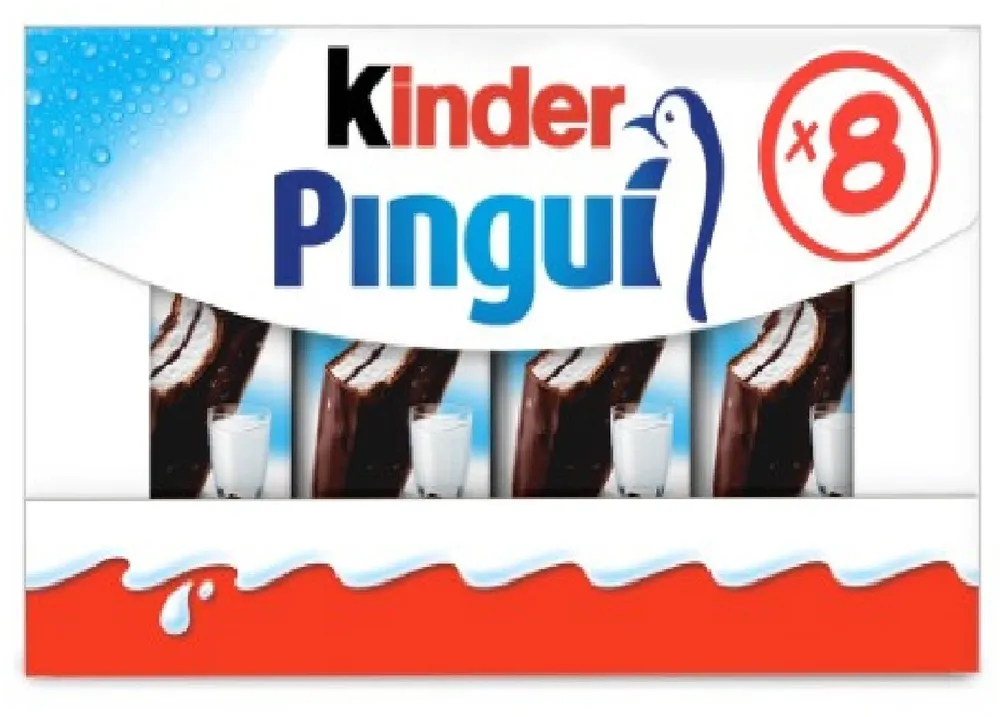 Kinder pingui gouter frais genoise avec chocolat noir extra, fourree lait et cacao t8 pack de 8 etuis