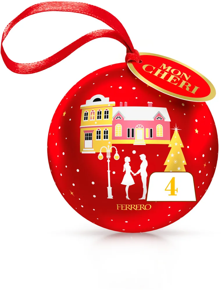 Mon cheri cerise bonbons de chocolat noir fourres cerise et liqueur boule noel boule de 4 bouchees