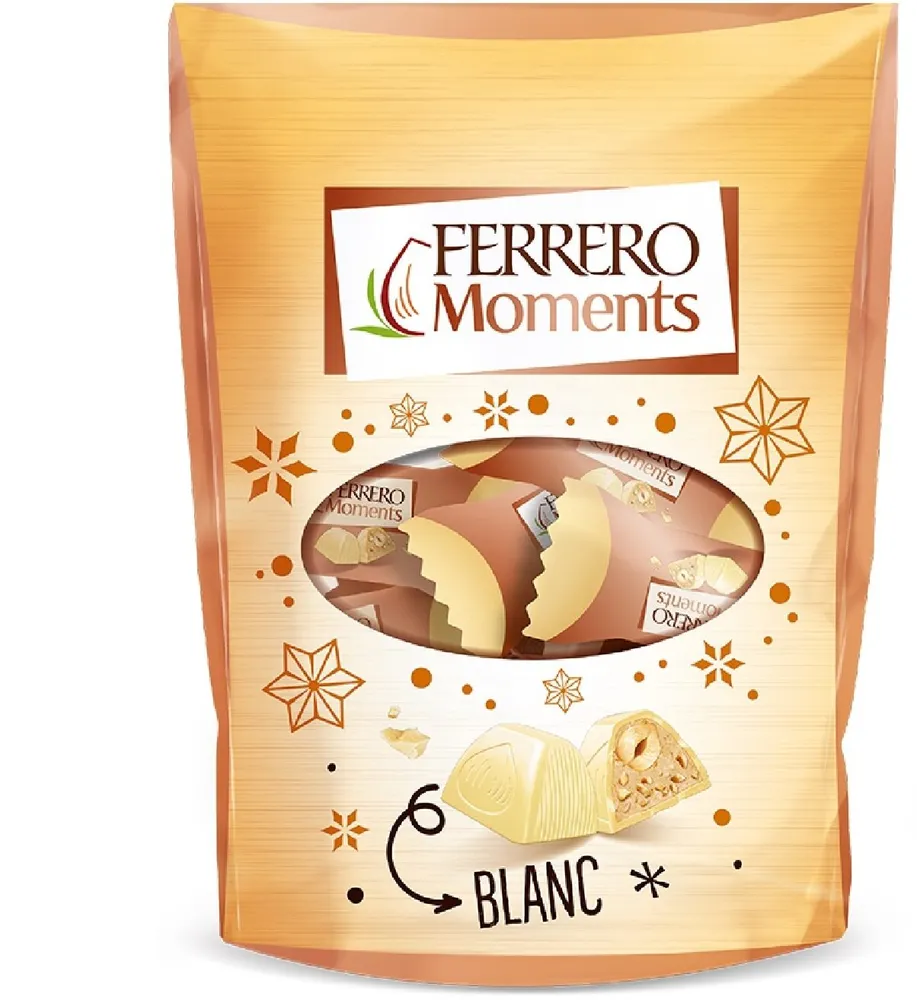 Ferrero moments bonbons de chocolat avec noisette entiere blanc sachet de 14 pieces