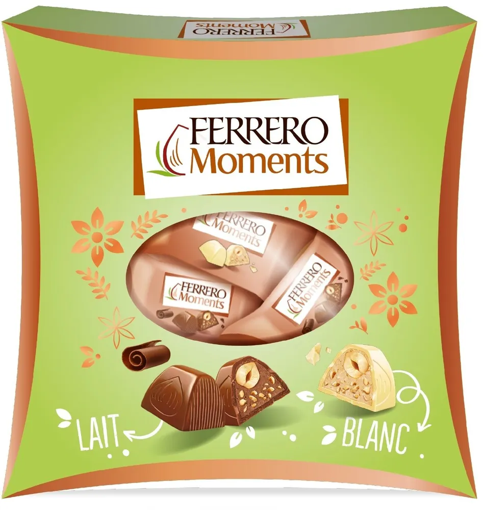 Ferrero Moments bonbons de chocolat au lait ou blanc avec noisette entière x21