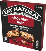 Barres chocolat noir amandes cranberries & noix de coco