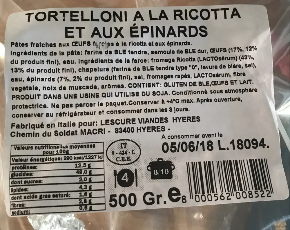 Tortelloni ricotta epinards