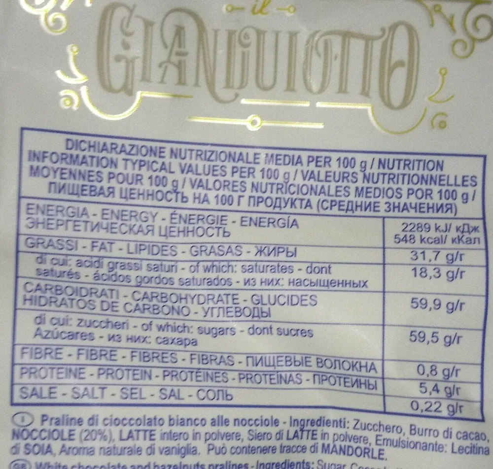 Gianduiotti Feletto cioccolato bianco alle nocciole