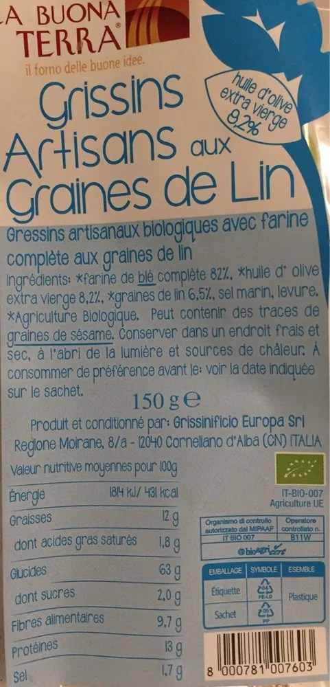 Grissins Artisans aux Graines de Lin
