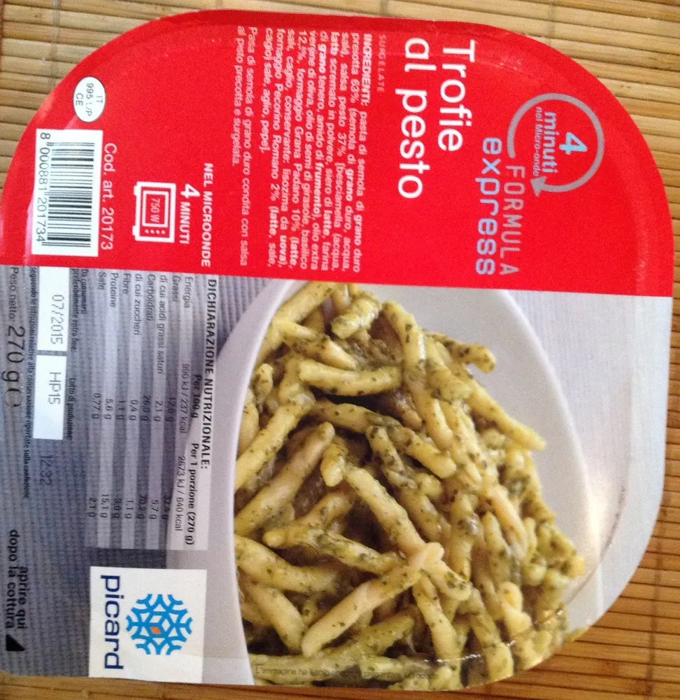 Trofie al pesto, Surgelé