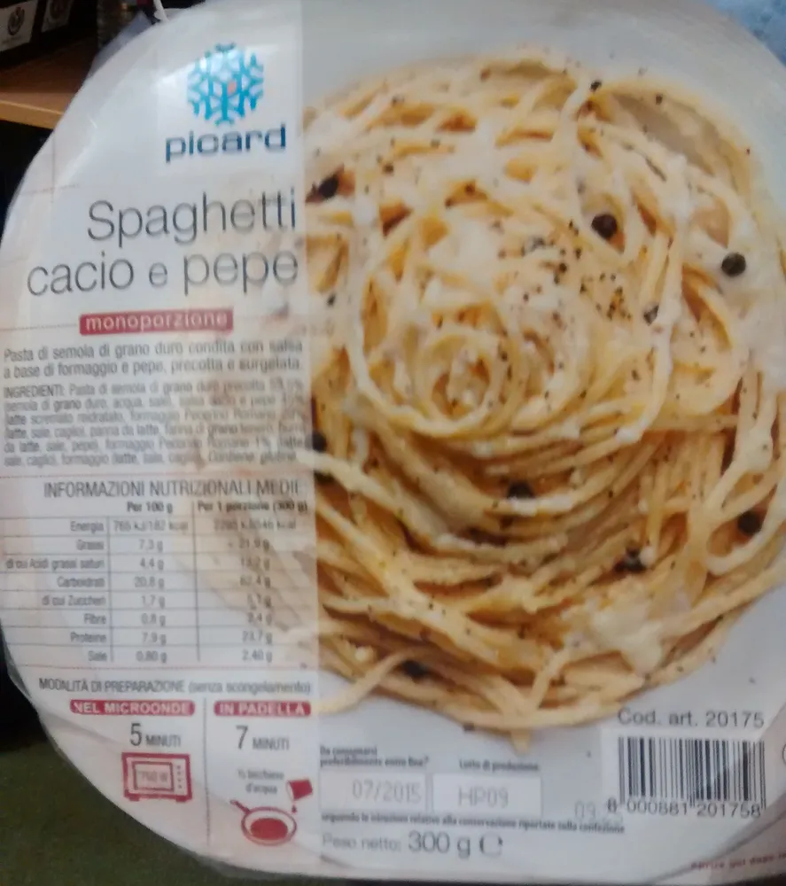 Spaghetti cacio e pepe, Surgelé