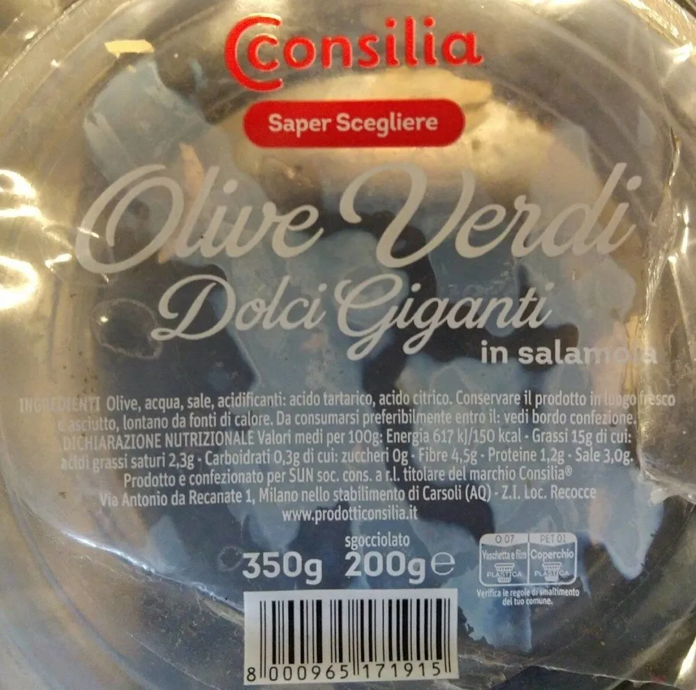 Olive verdi dolci giganti in salamoia