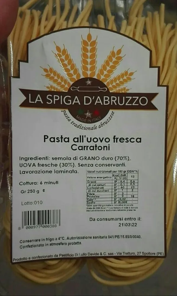 Pasta sll'uovo fresca I carratoni