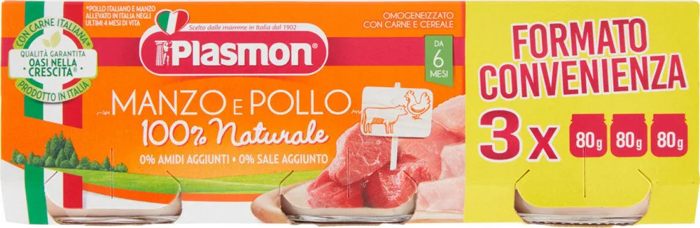 Manzo e pollo omogeneizzato con carne e cereale