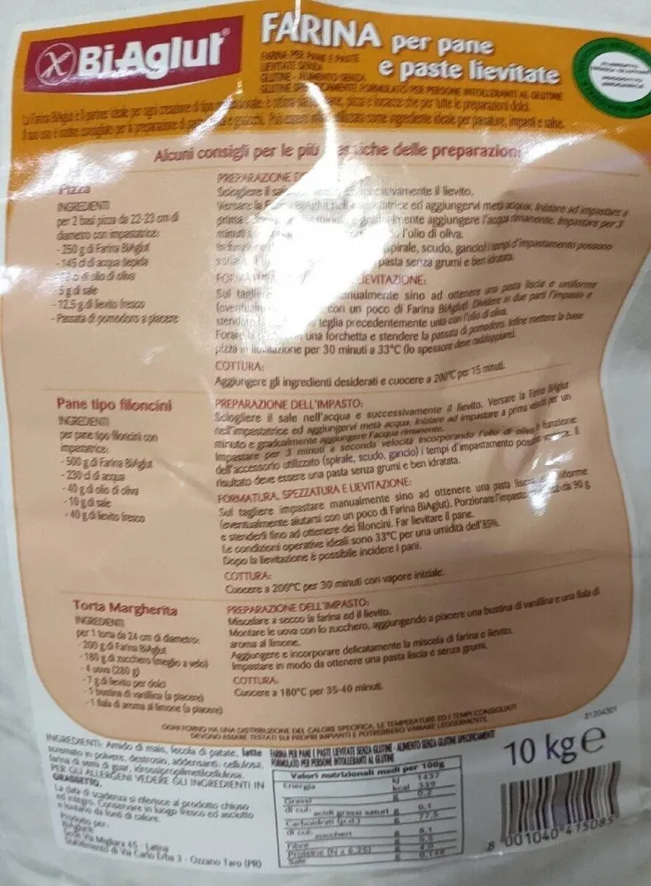 Farina per pane e paste lievitate senza glutine