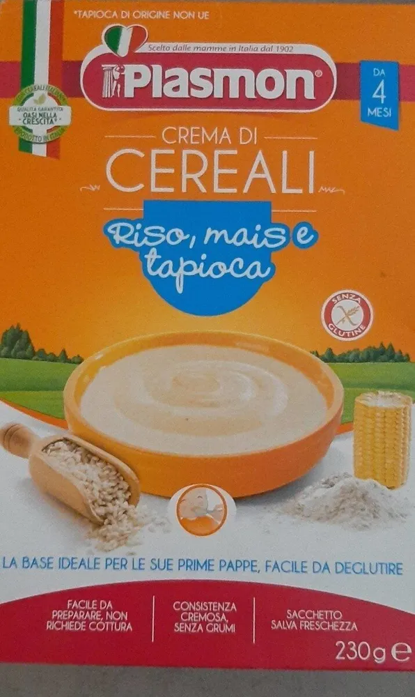Crema di cereali riso, mais e tapioca
