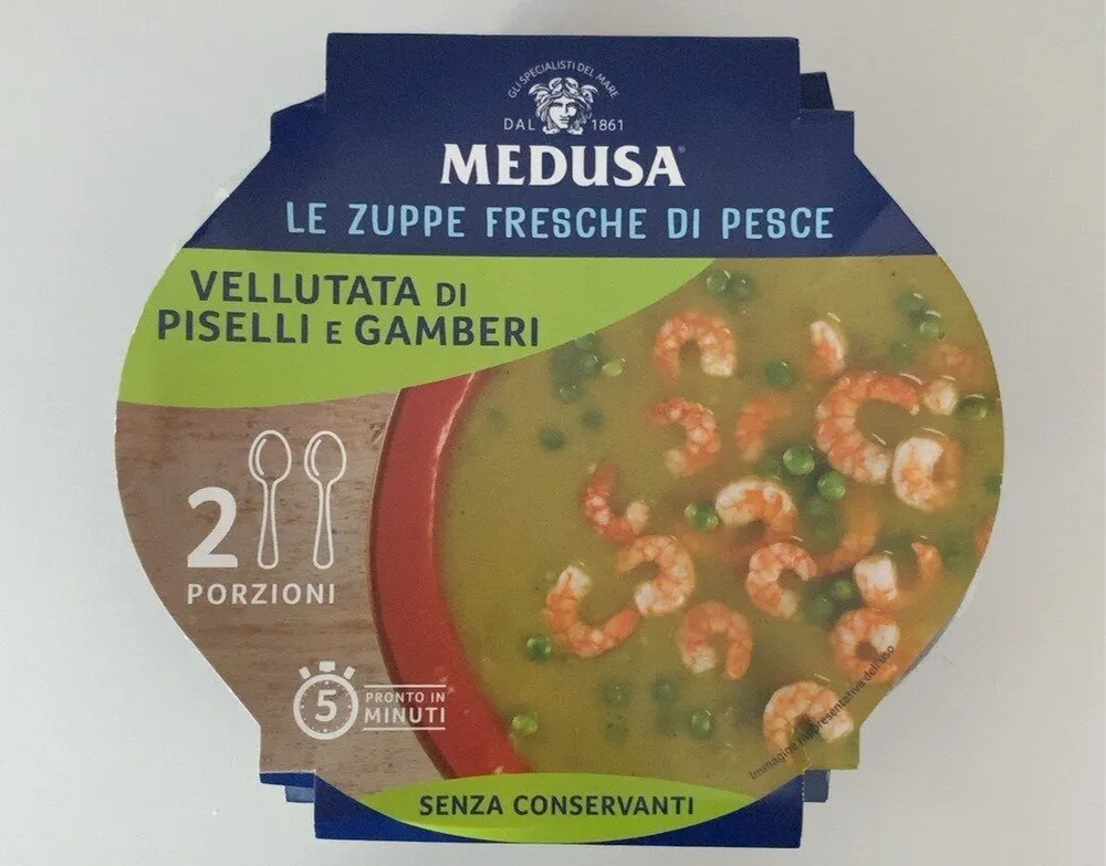 Vellutata di piselli e gamberi