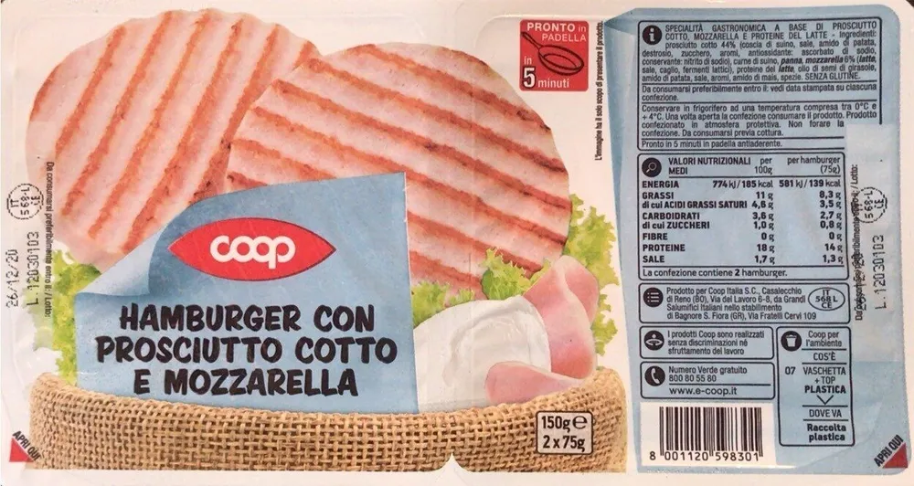 Hamburger con proscutto cotto e mozzarella