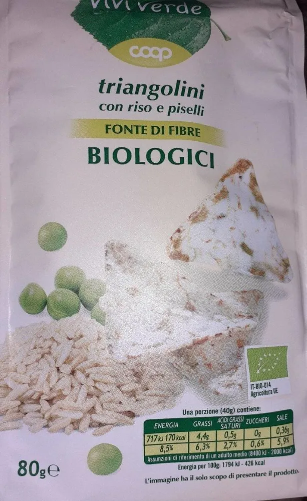 Triangolini con riso e piselli