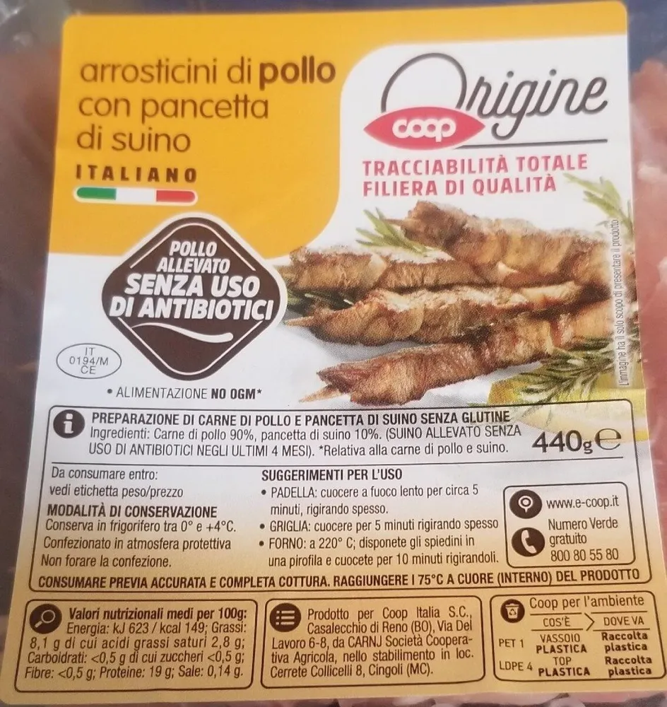 Arrosticini di pollo con pancetta di suino