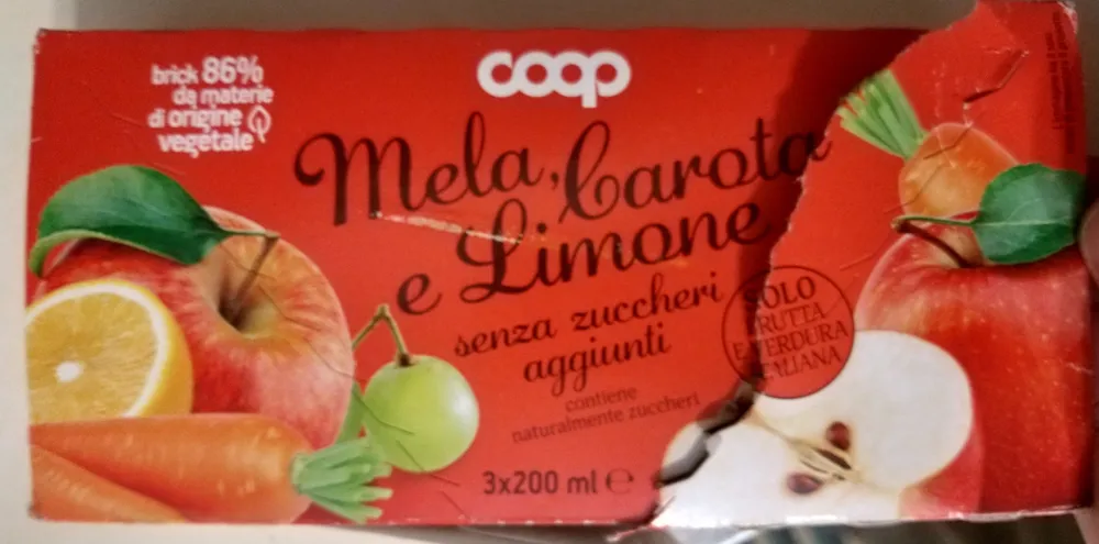 Succo mela carote e limone senza zuccheri aggiunti