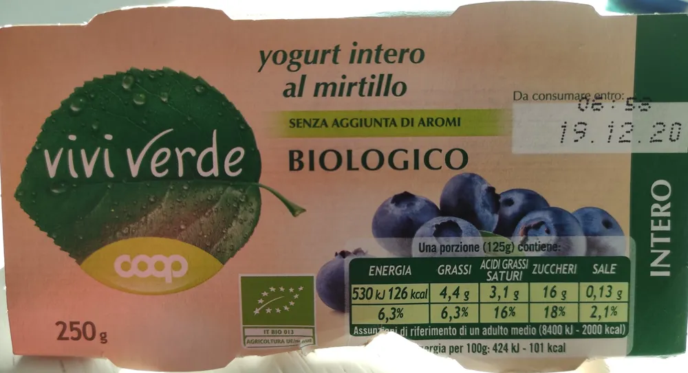 yogurt intero al mirtillo biologico viviverde