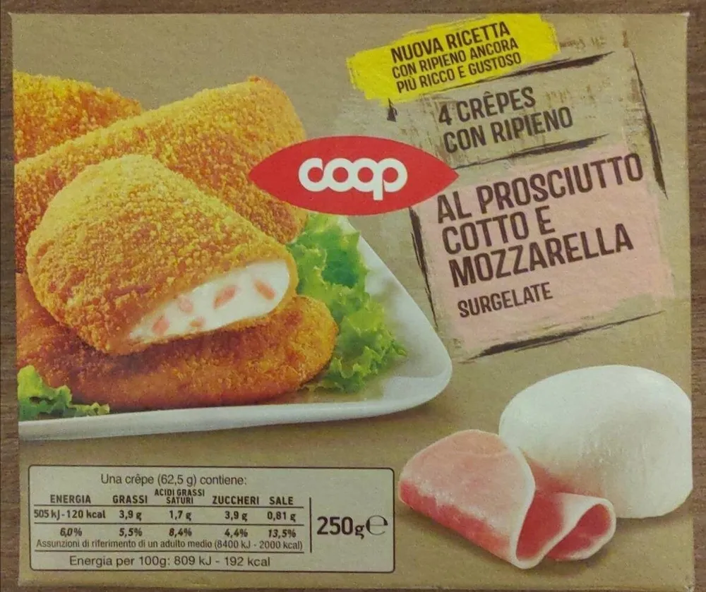 4 Crepes con Ripieno al Prosciutto Cotto e Mozzarella