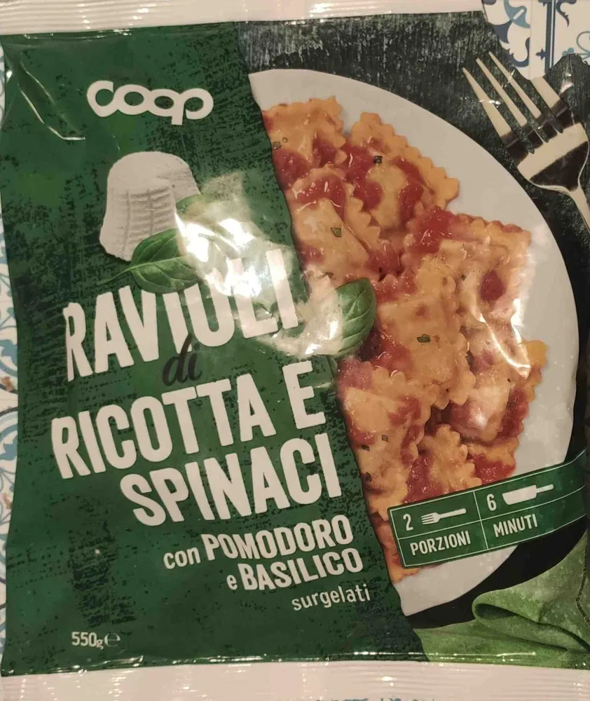 Ravioli di ricotta e spinaci con pomodoro e basilico surgelati