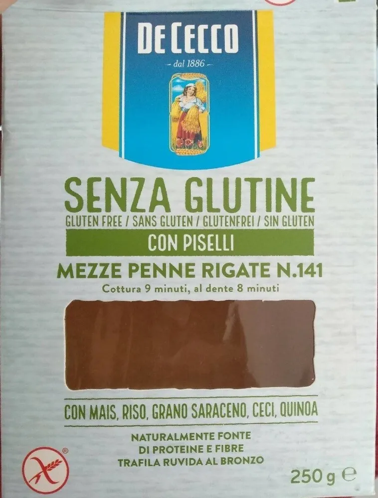 Mezze penne rigate n.141 senza glutine con piselli