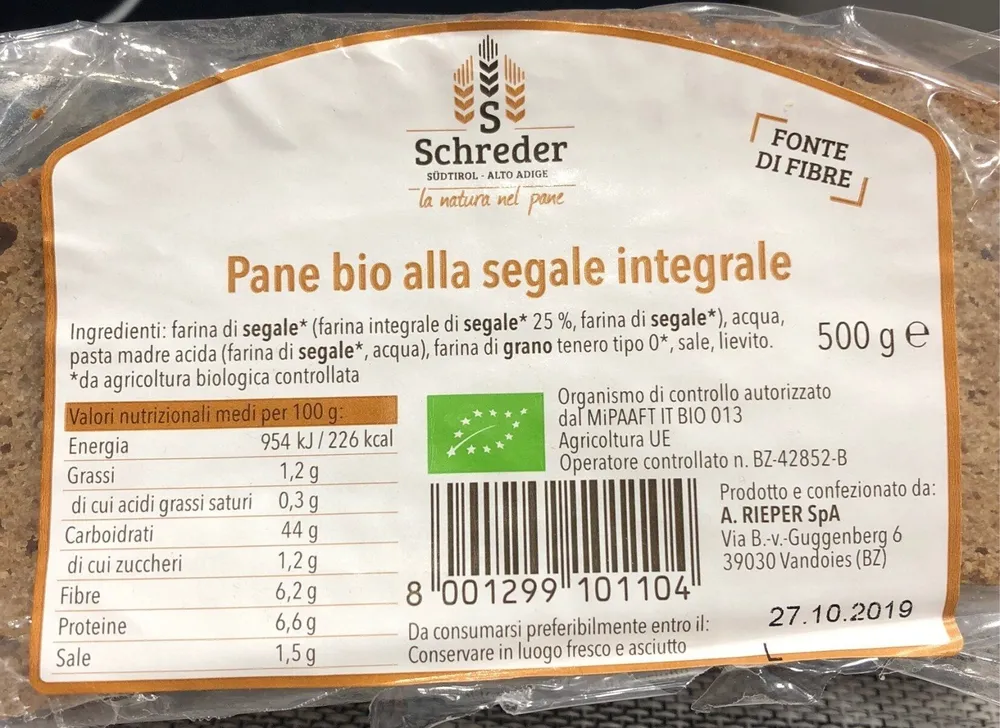 Pane bio alla segale integrale
