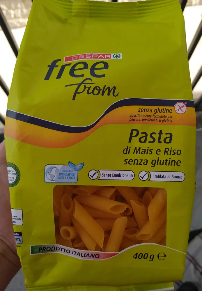 Penne di mais e riso senza glutine