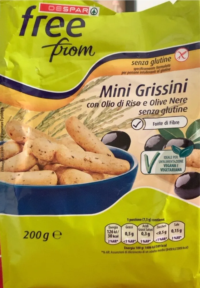 Mini grissini con olio di riso e olive nere senza glutine