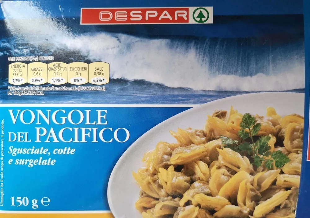 Vongole del Pacifico sgusciate, cotte e surgelate