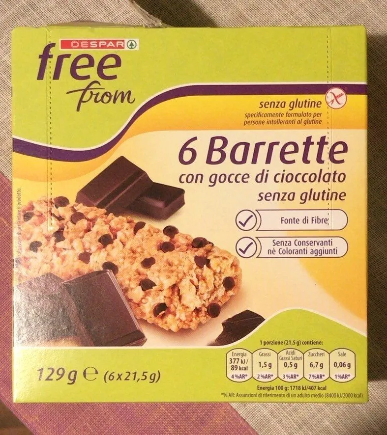 6 barrette con gocce di cioccolato