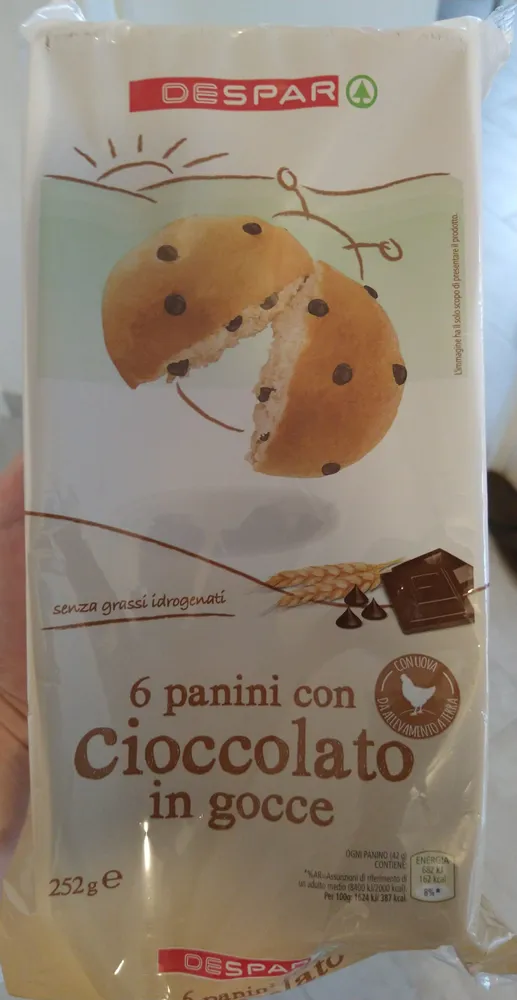 6 panini con cioccolato in gocce